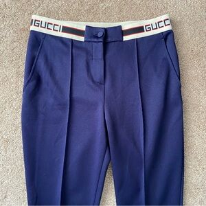 GUCCI Navy Pants with Logo on Elastic Waist